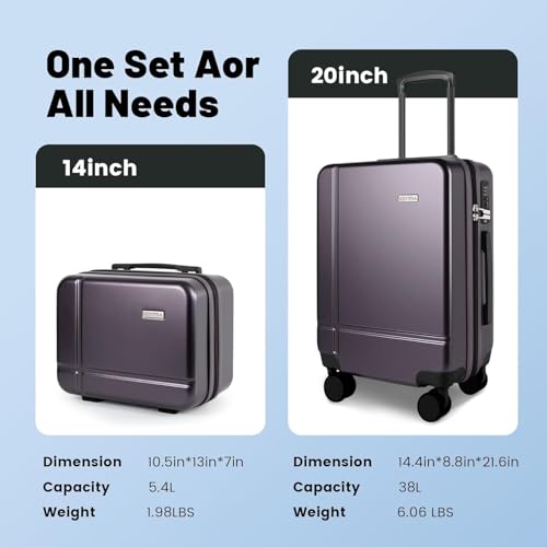 Image of 2 Piece Luggage Set, Carry on & Checked Suitcase with TSA Lock, Durable Hardshell & Silent 360 Wheels for Business Travel, Airline Approved (20 inch 14 inch) (Light Purple)
