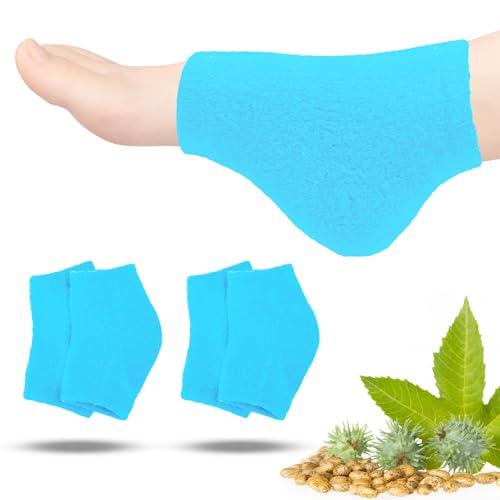 2 PCS Castor Oil Wrap for Feet Adjustable Castor Oil Moisturizing Heel Socks Reusable Castor Oil Pack Wrap for Foot Caster Oil Wrap for Ankle for Cracked Heels Blue