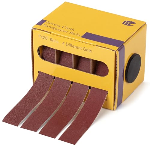 Bates- Emery Cloth Roll 1 x 20 FT 4 Grits 150/240/320/400 Grit Abrasive Sandpaper Roll of Sandpaper Set with Dispenser Emery Cloth for Metal Wood Polishing