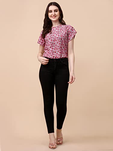 Image of Wedani Women's Casual Short Sleeves Round Neck Foral Regular Fit Top