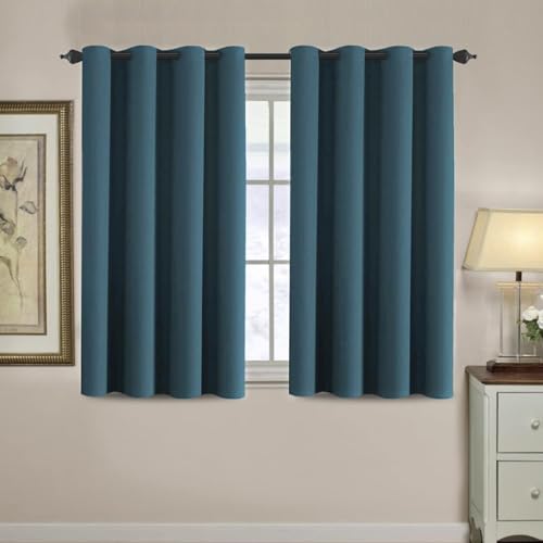 Image of H.VERSAILTEX Blackout Curtain for Living Room Small Window Kitchen Blackout Curtains 45 inch Length Energy Saving Solid Grommet Blackout Drape, One Panel, Dark Teal, 52 inch W x 45 inch L