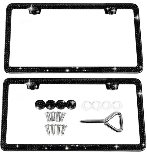 SunplusTrade Bling License Plate Frame for Women 2 Pack Sparkly License Plate Frames Bedazzled Diamond Rhinestone Crystals (Black)