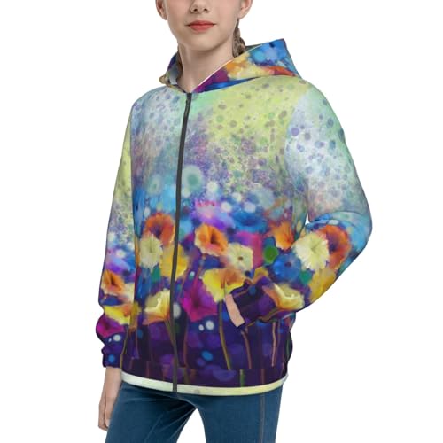 Spring Flower Seasonal Kids Pullover Hoodies Boys Zip Up Sweatshirts Girls Athletic Clothes with Pocket