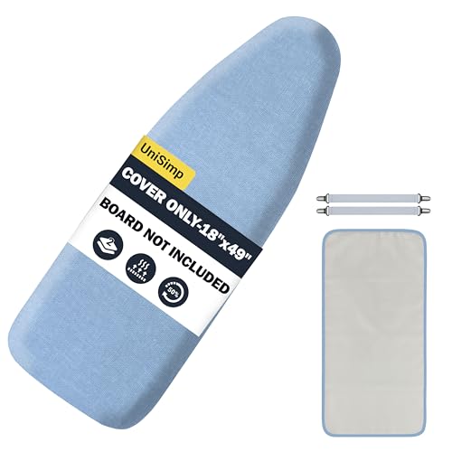 Image of Ironing Board Cover and Pad 18 inchx49 inch Extra Thick Natural Cotton, Scorch and Stain Resistant Iron Board Cover, Wide Ironing Board Cover with Fasteners Heavy Duty Heatproof Elastic Edge Blue