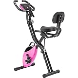 Folding Exercise Bike, Foldable Fitness Stationary Bike Machine,Upright Indoor Cycling Bike, with 10-Level Adjustable Resistance,Arm Bands & Back Support Cushion for Home Gym Workout Pink -  MATONELL