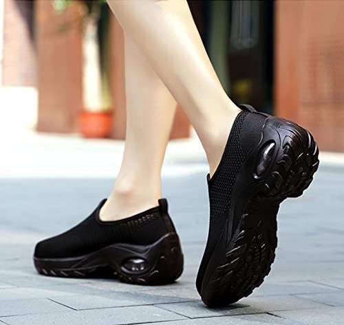 Ladies Air Cushion Walking Shoes Summer Knitting Mesh Sneaker Convenient Casual Slip on Running Shoes Lightweight Breathable Sneakers Big Size Jogging Shoes2