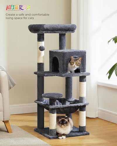 Image of MUTTROS Cat Tree for Indoor Cats, 45.7 inch Multi-Level Cat Tower with Large Metal Frame Hammock, Cat Condo with 4 Scratching Posts and Top Perch for Small Medium Cat, Dark Grey