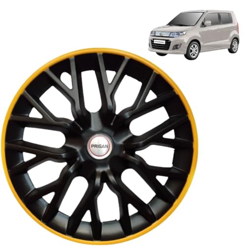 Image of PRIGAN Wheel Cover for Maruti Suzuki Stingray 14 Inch Black Yellow Wheel Cap (Available in 12,13,14 Inch) (Set of 4 Pcs) (Press Fitting) Model- Power GT Yellow-14