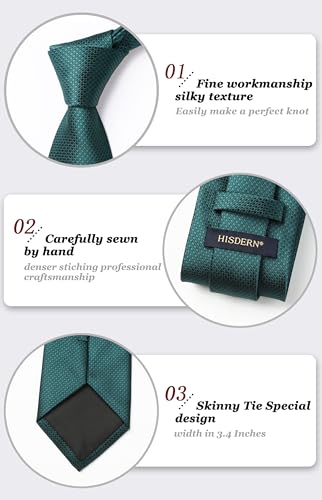 Image of HISDERN Mens Ties Solid Color Tie and Pocket Square Set Classic Woven Formal Neckties & Handkerchief Wedding Party