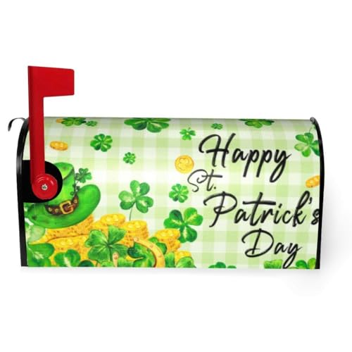 Image of ADIKJXQH St. Patrick's Day Mailbox Cover, Lucky Clovers, Magnetic, 21 x 18 Inch, Green, Post Mount, Polyester, Modern, XXT-1212-3