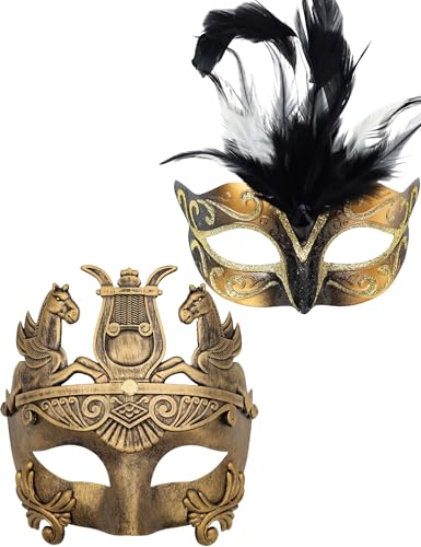 Ubauta Gold Feather Women Mask & Greek Warrior Men Mask Vene