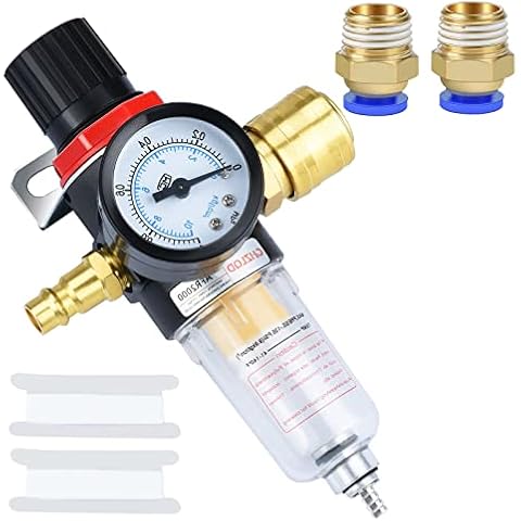 1/4" Air Filter Regulator Compressor, Compressed Air Pressure Regulator with Water Separator, German Quick Couplings and Pressure Gauge Cover