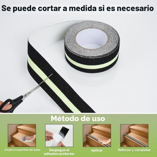 Miniatura 6 de Otraki Cinta Luminosa Autoadhesiva 50mm X 10m, Cinta Reflectante Adhesiva Tiras Antideslizantes Escaleras, Antideslizante Suelos Cinta Etiqueta De Seguridad Para Escaleras, Paredes