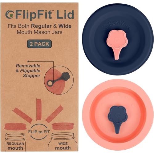 ORIGINAL CREATOR - FlipFit Dual-Fit Silicone Mason Jar Lids with Straw Hole Fits Both Regular & Wide Mouth Mason Jars (Kerr Ball Mainstays) - 100% Pure Silicone (no fillers) Plastic-free BPA-free