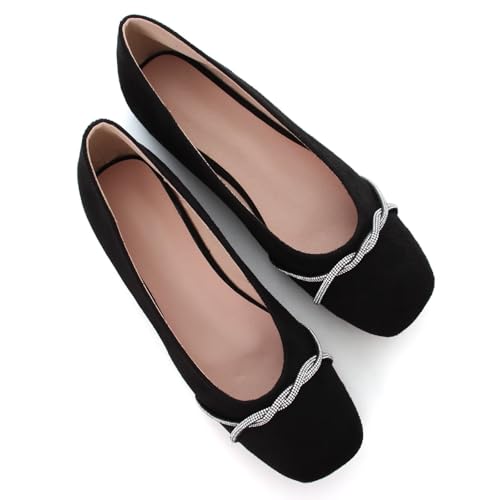 Image of TN TANGNEST Womens Casual Flats Chain Ballet Flats | Fashion Pointed Toe Rhinestone Flats, Comfort Slip On Dress Shoes for Business Work Office Wedding Party