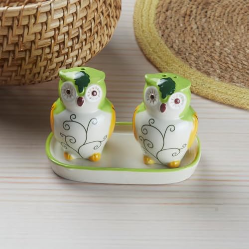 Image of Kookee Ceramic Salt and Pepper Shakers Set with Tray - Elegant Namak Dani, Spice Sprinkler & Dispenser for Dining Table, Kitchen & Restaurant Use (Pack of 2) (10576)