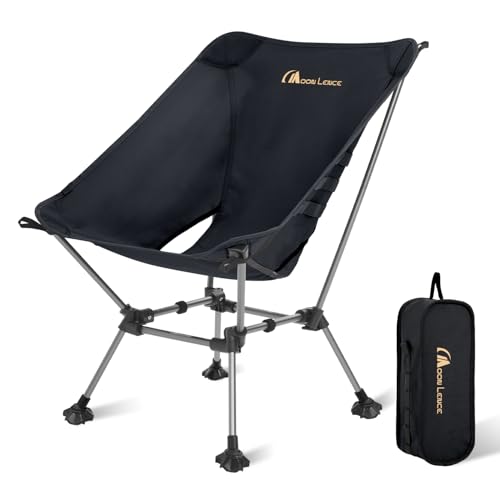 MOON LENCE Portable Camping Chair Plus Size, Folding Backpacking Beach Chair with Groundgrip Feet, Upgraded Comfort & Size, Still Compact and Lightweight for Hiking, 330Lbs Capacity (Black)