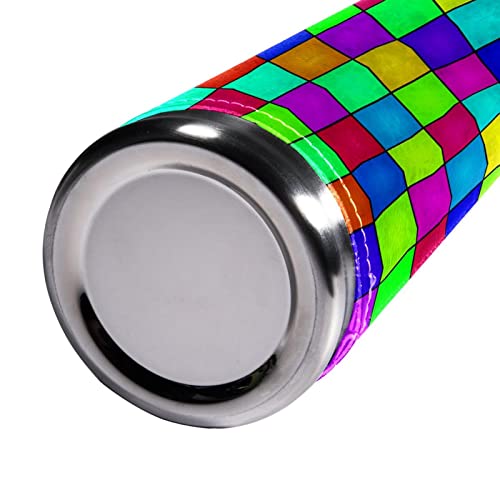 Insulated Water Bottle Stainless Steel Water Bottles Metal Water Bottle, Rainbow Plaid Block #TOP4