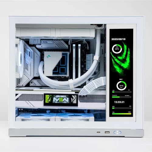 Image of VSDISPLAY 9.16'' 1920x462 IPS PC Case LCD Screen with Theme Editor,White | Small Stretched Bar Monitor,Secondary Display for Monitoring Computer Temp RAM CPU GPU Data