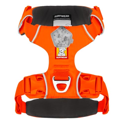 Ruffwear Front Range Hundegeschirr, reflektierendes Y-Geschirr, verstellbares, bequem gepolstertes Alltagsgeschirr für Spaziergänge und Hunderennen, 2 Leinenbefestigungen und V-Ring, Blaze Orange M