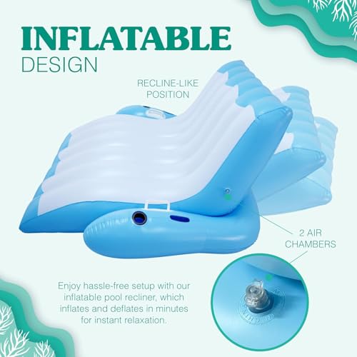 4E's Novelty Two Person Inflatable Pool Recliner Adult Pool Lounger Float with Cup Holder - Heavy Duty Lounger for Adults Floating Recliner Blow Up Floaties Water Floaty Lake Beach Tanning Float - Thumbnail 5