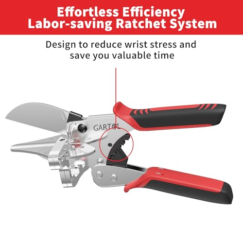 Image of GARTOL Ratchet Miter Shears 22.5-135 Adjustable; Precision Angle Cutter with Spare SK5 Blade for Quarter Round, Shoe Molding, PVC, MDF & Soft Wood; Labor-Saving Trim Tool with Safety Lock