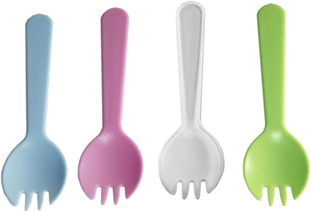ORFOFE 100pcs Pink Plastic Sporks Spoon and Fork for Cake Ice Cream Salad Fruit and Desserts Durable Non-stick and Convenient Tableware for Everyday Use