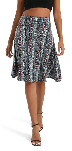 Image of Urban CoCo Women's Ruched High Waist Knee Length Jersey A-Line Stretchy Flared Casual Skirt