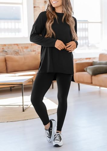 PRETTYGARDEN Women's 2 Piece Outfits 2025 Fall Casual Long Sleeve Tunic Tops Legging Pants Matching Lounge Sets Sweatsuits3