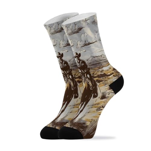 CZXW 1 Pair Western Cowboy Dessert Crew Socks Breathable Compression Athletic Socks for Women Men Sport Running Cycling