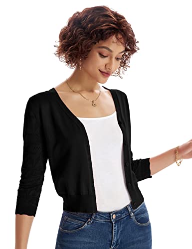 Grace Karin Black Cardigan For Women Cardigan 3/4 Sleeve Cardigan V Neck Button Down Sweater Knit Bolero Shrug 2Xl thumb #1
