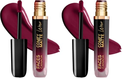 Image of FACES CANADA Comfy Matte Wow Liquid Lipstick - Plum Passion 04 (Plum) 3.8ml | One Swipe Application | Highly Pigmented | Comfortable Wear | Glides Smoothly | Long Lasting | Transferproof, Smudgeproof & Waterproof