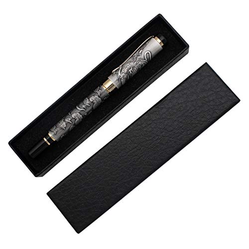 Zoohot Ancient Silver Jinhao Dragon Fountain Pen Fine Nib Executive Fountain Pens Set, Vintage Pens Collection, Business Pen, Ink Refill Converter #TOP1
