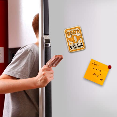 Imán refrigerador Dad's Garage rectangular metálico miniatura 3