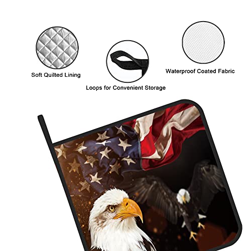 American Bald Eagle With Flag Pot Holders Set Of 2 Kitchen Heat Resistant Potholder For Microwave Cooking Baking Oven End Dishes And Bbq #TOP2