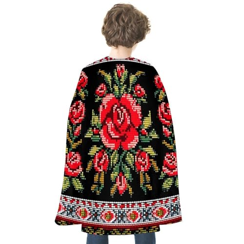 NTVOWPZO Halloween Ukrainian Embroidery Style Rose Cloak Reversible Cape Costume for Masquerade Halloween Cosplay Birthday Party Decoration