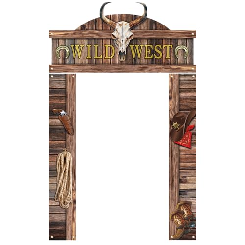 Décoration de Porte et Bannière Far West, Panneau Suspendu de Cow-Boy et Accessoires Photo sur le Thème Occidental pour une Fête