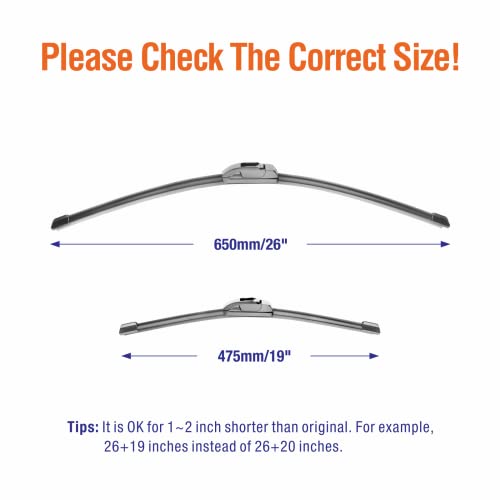 Image of Wiper Blades 26 inch + 19 inch Automotive Replacement Windshield Wiper Blades for My Car Premium All-Seasons OE Quality Wipers for Front Windshield(Set of 2)