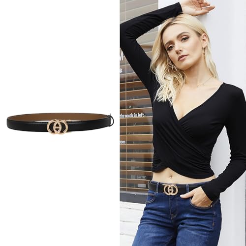 Image of Aurolran Women's Leather Belt with Buckle - Ideal for Dresses, Jeans, and Coats
