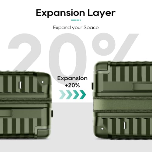 Image of Joyway Expandable 20 Inch Carry on Luggage with Front Pocket, Green | PC Hardshell Suitcase with Wheels, Laptop Compartment, Cup Holder, USB Port, Reinforced Corners, Perfect For Business Travel