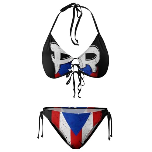 Swimsuits Puerto Rico Pr Flag Bikini Set with Bra and Strappy Triangle for Women