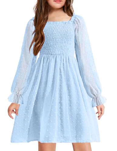 Image of Arshiner Girl Tulle Dress Winter Long Sleeve Teen Girls Party Casual Dresses 5-14Y