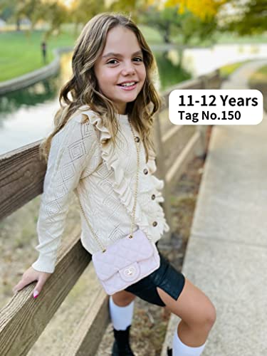 Arshiner Girls Sweater Cute Ruffle Cardigan Light Button Down Crochet Cardigan Christmas V-Neck Cardigan Pointelle School Uniform Beige For 7-8 Years #TOP5