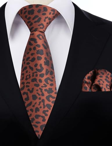Image of Alizeal Men's Leopard Print Tie Set 3.15'' Necktie with Pocket Square Gift Box for Wedding and Fashion Occasions