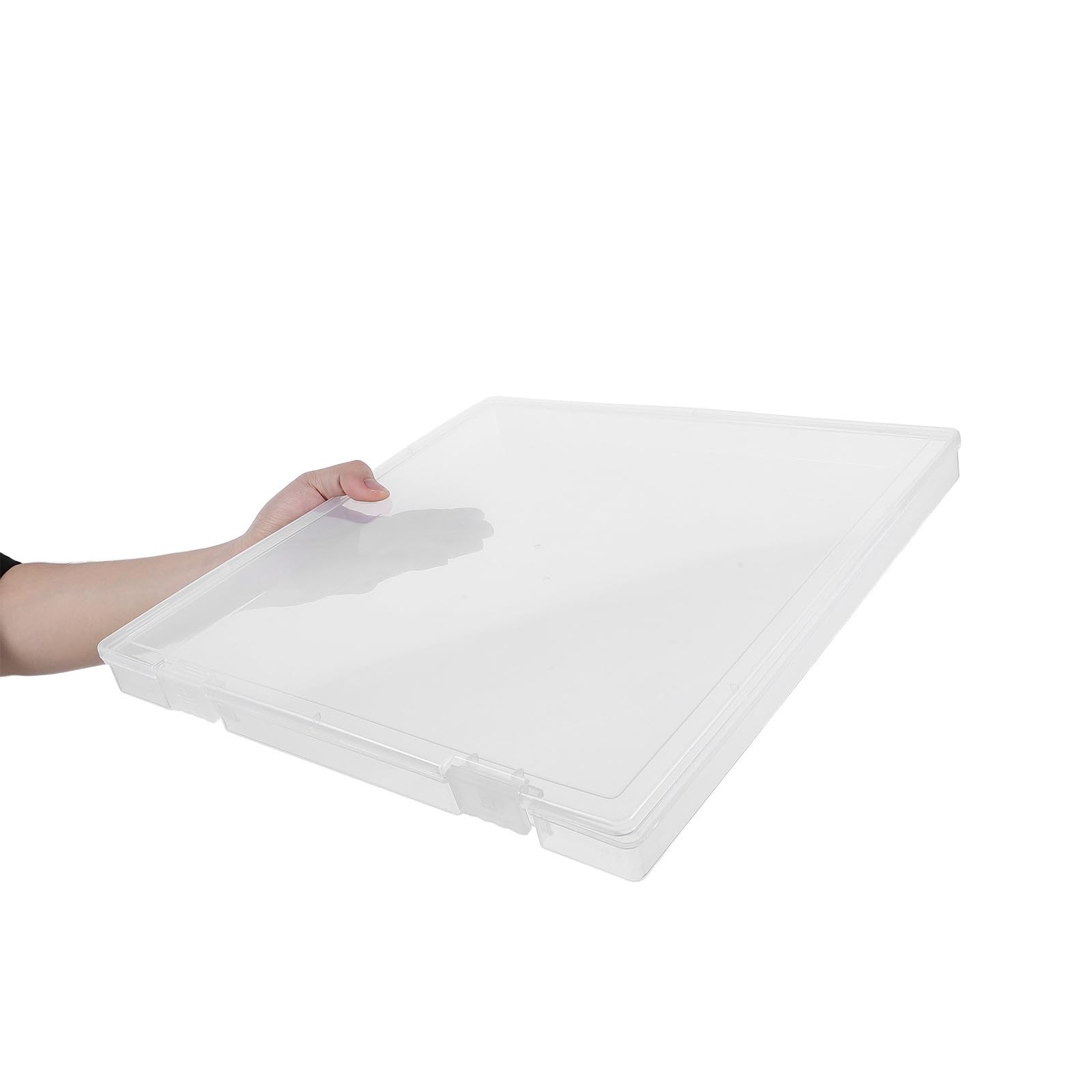 4 Pezzi Scatola Porta Documenti Protegge Documenti e Foto Design Impilabile con Chiusura Protettiva in Plastica e Fessure per Etichette per Ufficio e Scrivania