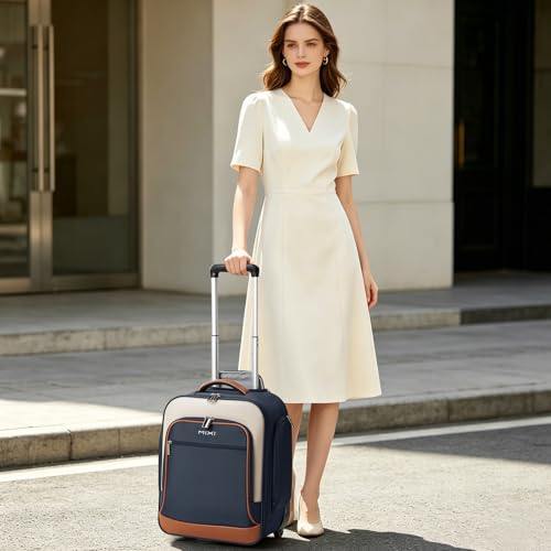 mixi 16 Inch Underseat Carry-On Luggage, Softside Suitcase with Wheels, Fashion Lightweight Water-Resistant Personal Item Travel Bag for Short Trips, Deep Blue-Off white by mixi - Used condition - Image 2