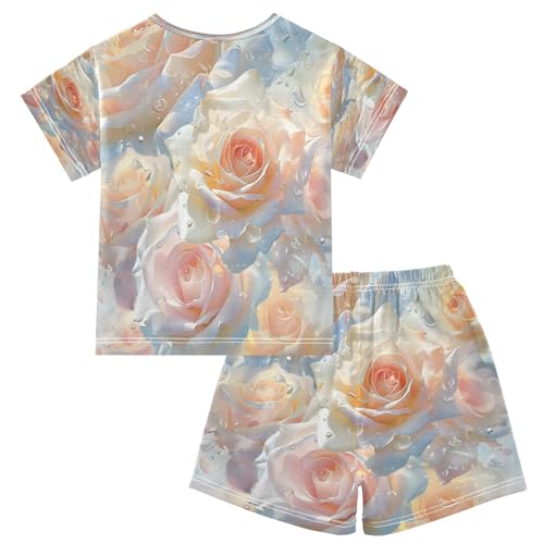 senya Short Sleeve Pajamas Sets Summer Cotton Sleepwear Light Blue Roses2