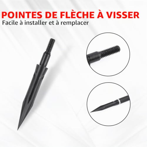 NIKA ARCHERY 12 Pièces Pointes de flèches 125 Grains Pointes Larges tir à l'arc Pointes métalliques Fixes pour flèches flèches arbalète flèches arbalète Cible Chasse – vue 2
