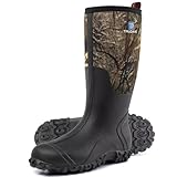 Trudave Rubber Boots for Men with Steel Shank, Waterproof Insulated Reliable Rain Boots for Outdoor Work Hunting, Warm Dry 5mm Neoprene Anti-slip All-Season Mud Boots, Size 5-14