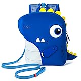 NOHOO Kids Dinosaur Backpack with Safety Leash, 3D Cute Neoprene Preschool Backpack Travel Bag for Toddler Boys and Girls 3-5 Years Old,Ultra Comfortable to Touch,Durable&Machine Washable (Blue)